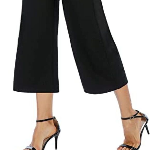 Black Wide Leg Pants for Women High Waisted Loose Pull on Cropped Dress Pants - Picture 2 of 6